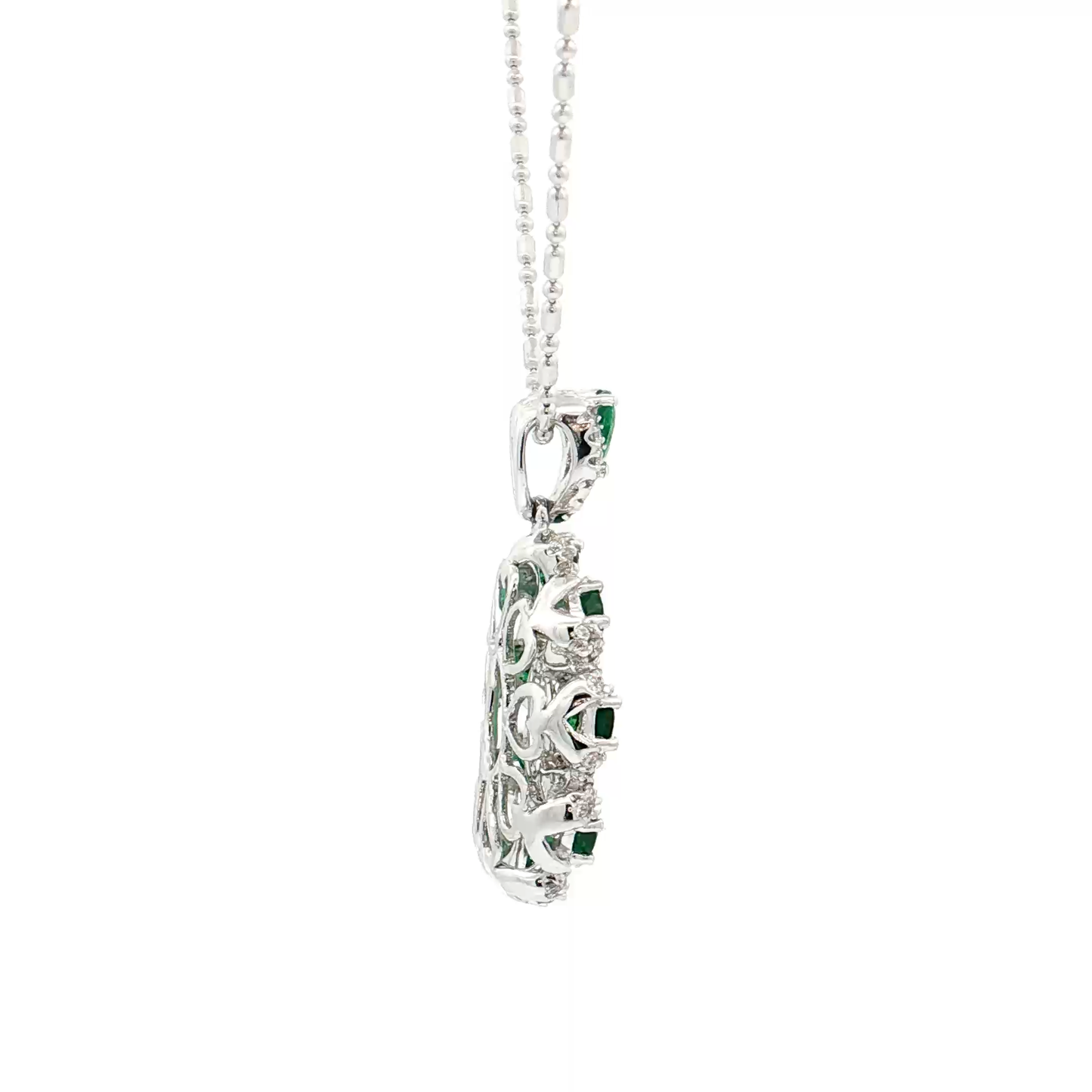 White Gold Emerald & Diamond Necklace