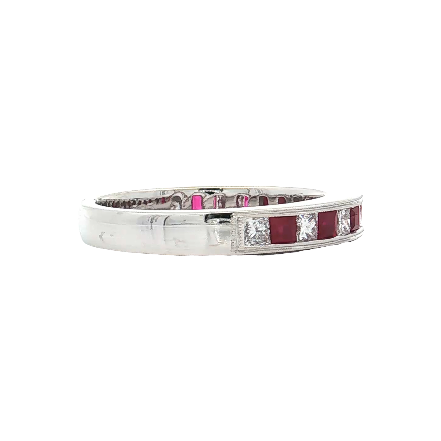 White Gold Ruby & Diamond Wedding Band