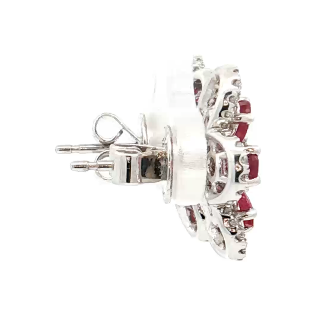 White Gold Ruby & Diamond Earrings