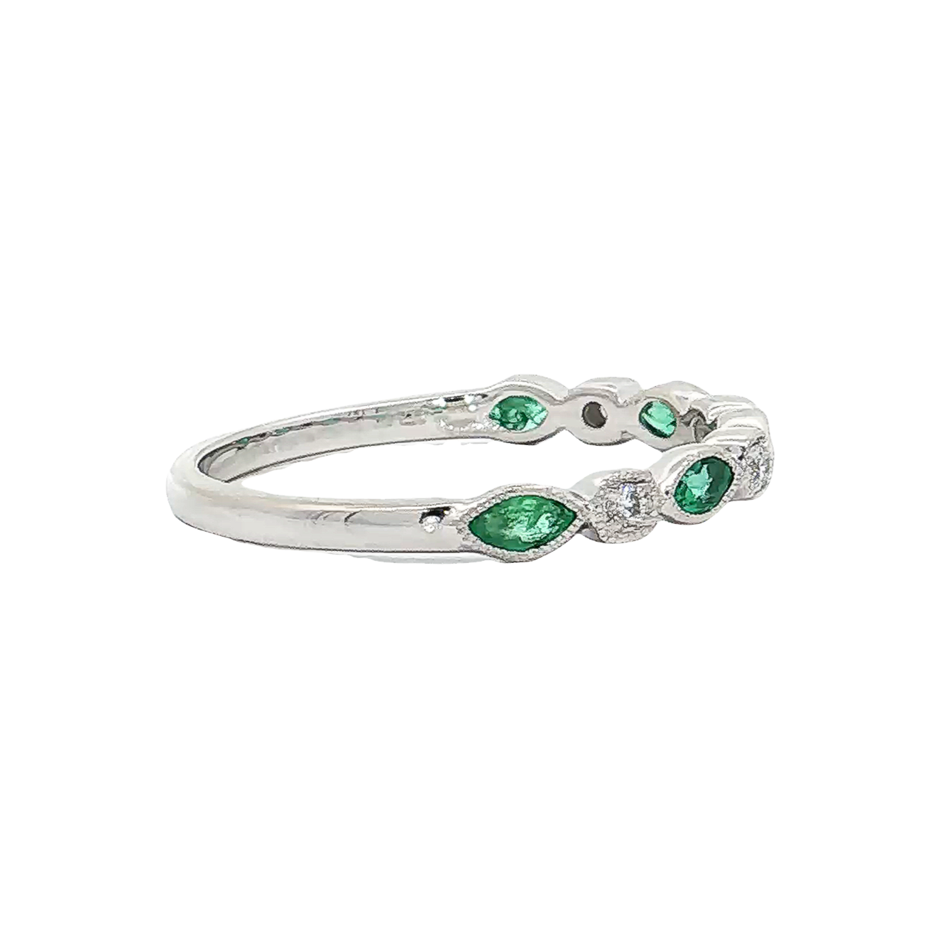 White Gold Emerald & Diamond Band