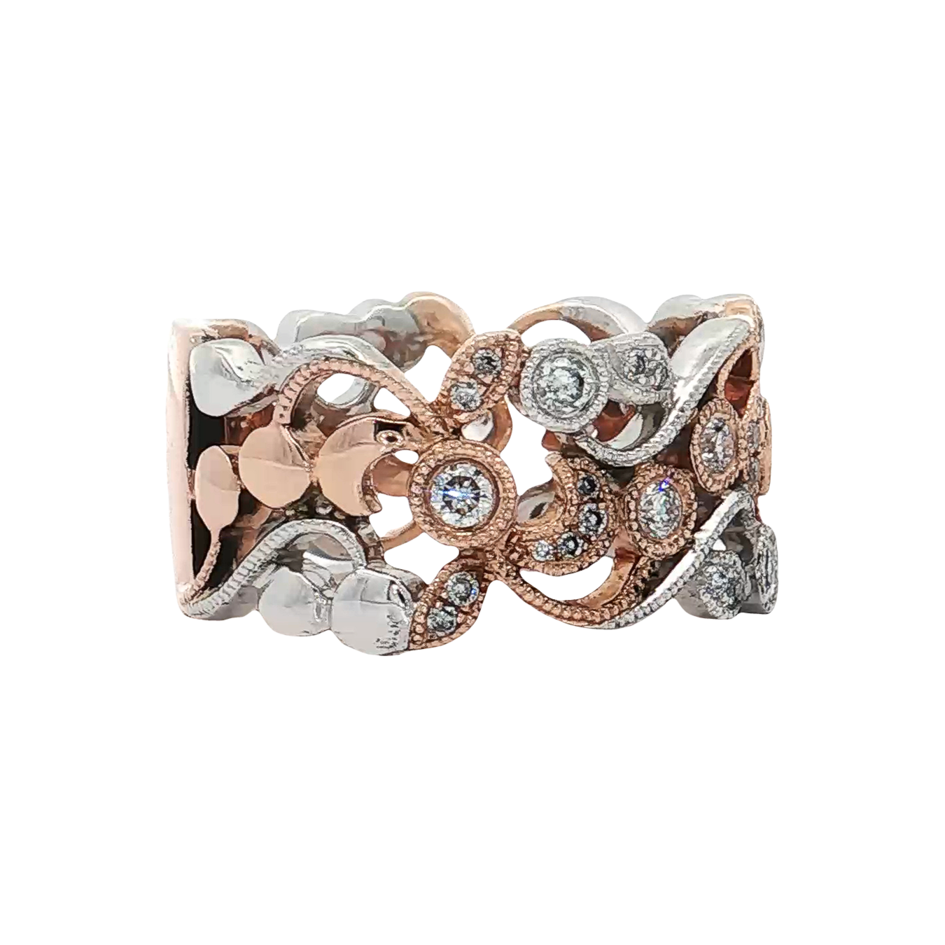 White & Rose Gold Diamond Fashion Ring