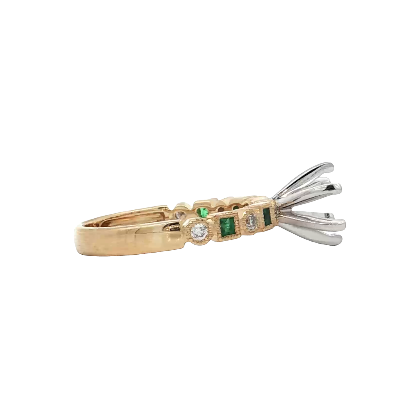 Yellow Gold Emerald & Diamond Bridal Setting