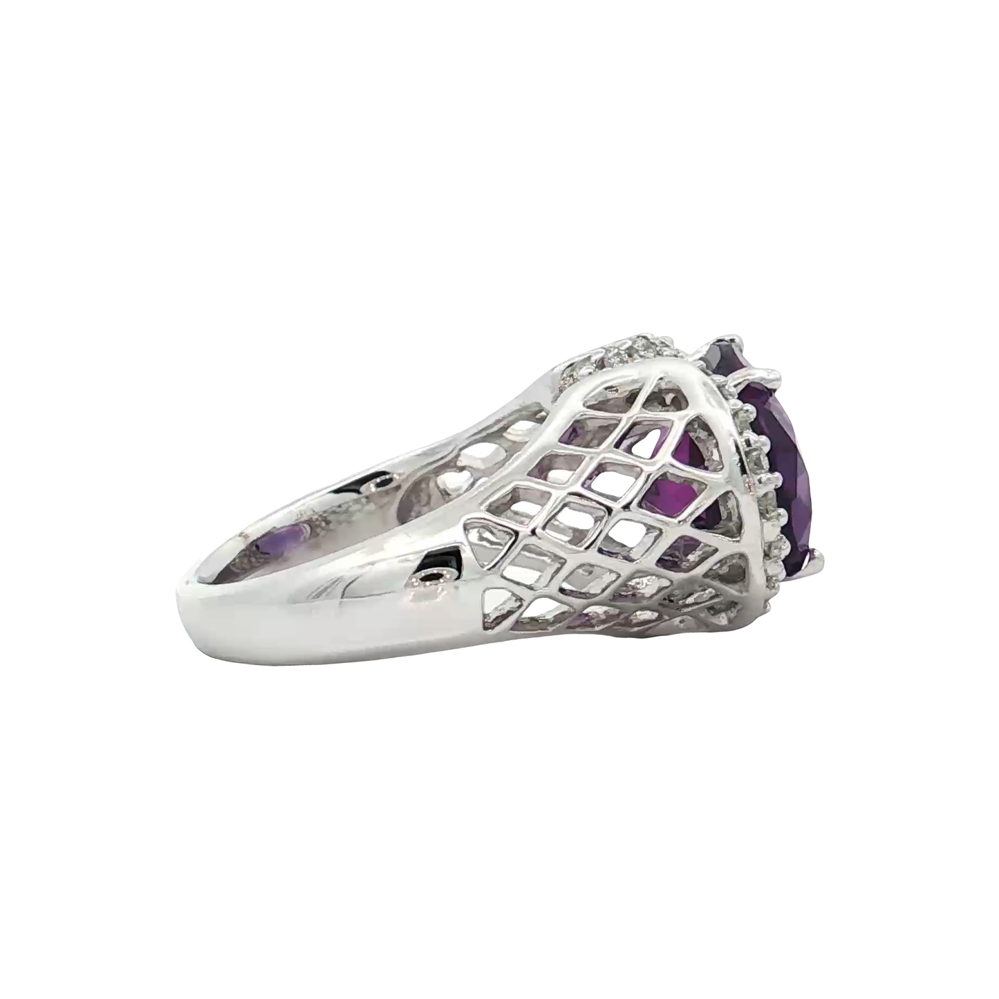 White Gold Amathyst & Diamond Ring