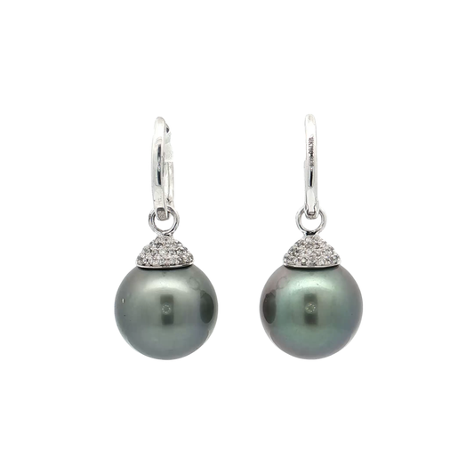 White Gold Pearl & Diamond Earrings