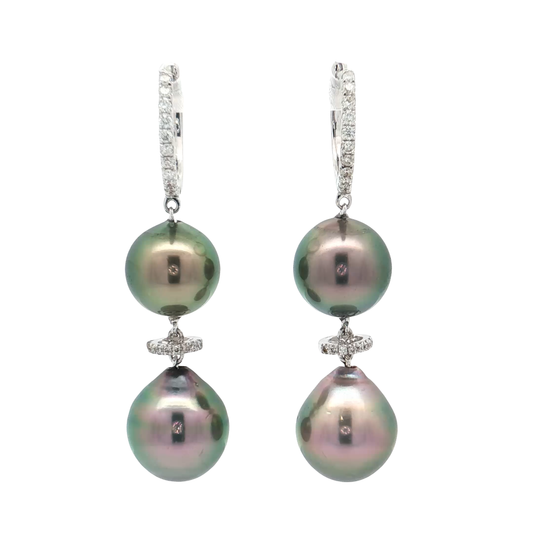 White Gold Pearl & Diamond Earrings