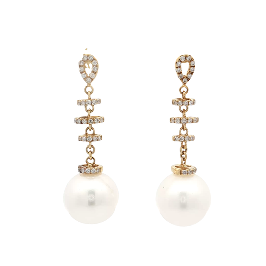 Yellow Gold Pearl & Diamond Earrings