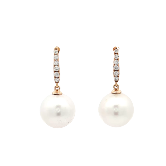 Rose Gold Pearl & Diamond Earrings