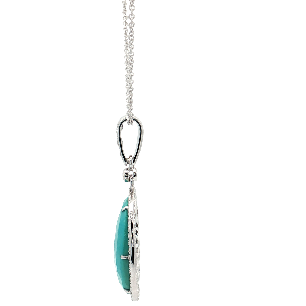 White Gold Turquoise & Diamond Necklace