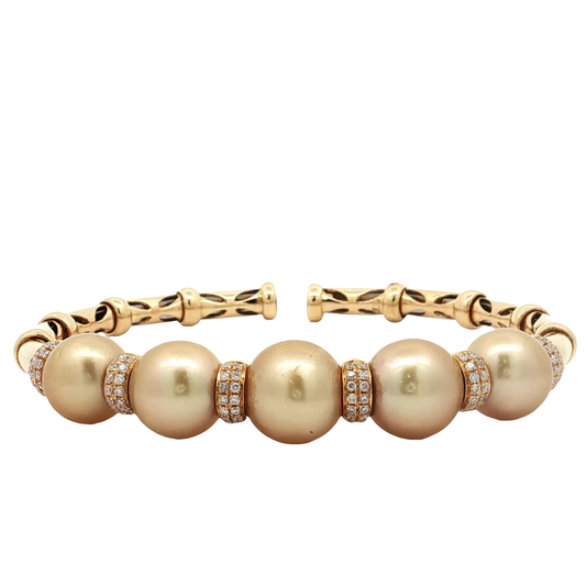 Yellow Gold Pearl & Diamond Bracelet