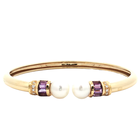 Yellow Gold Pearl & Amathyst Bracelet