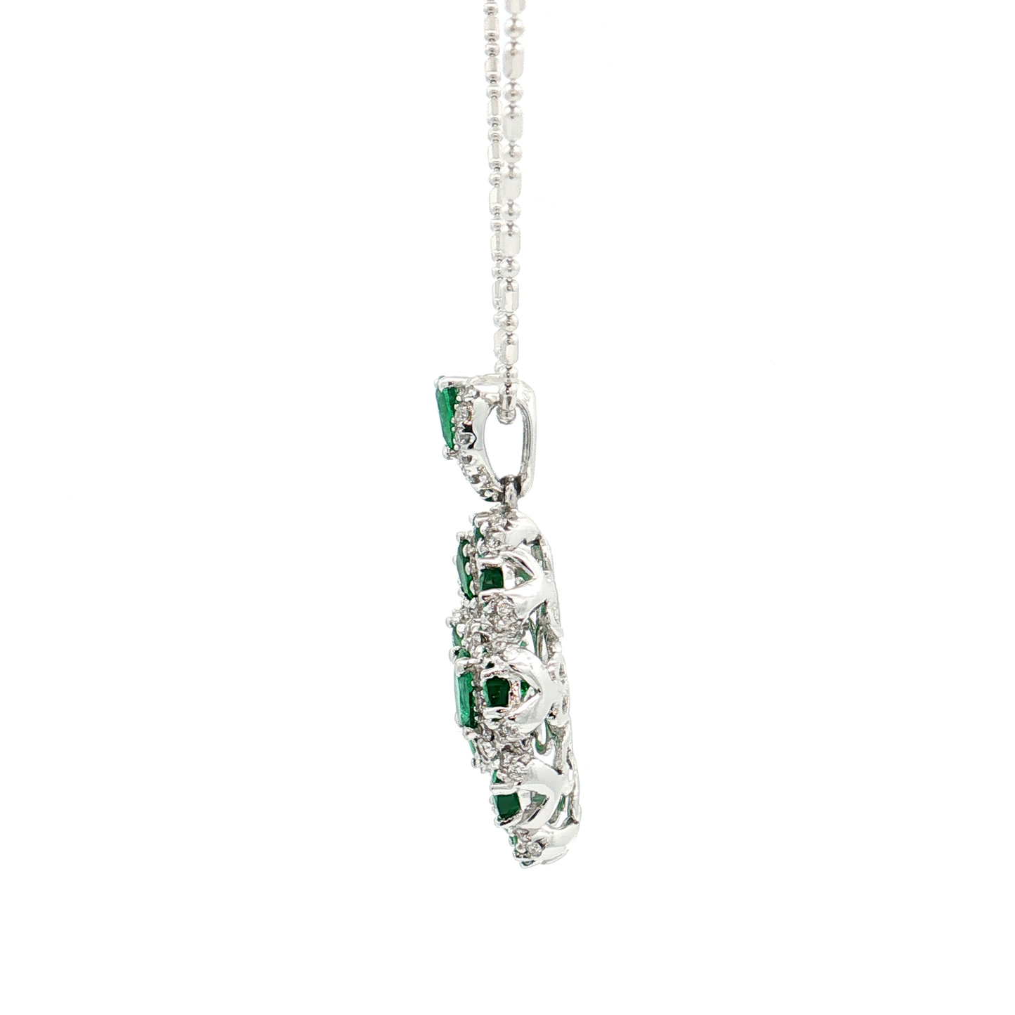 White Gold Emerald & Diamond Necklace