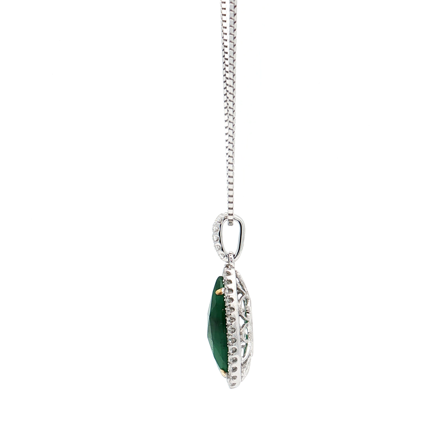White Gold Emerald & Diamond Necklace
