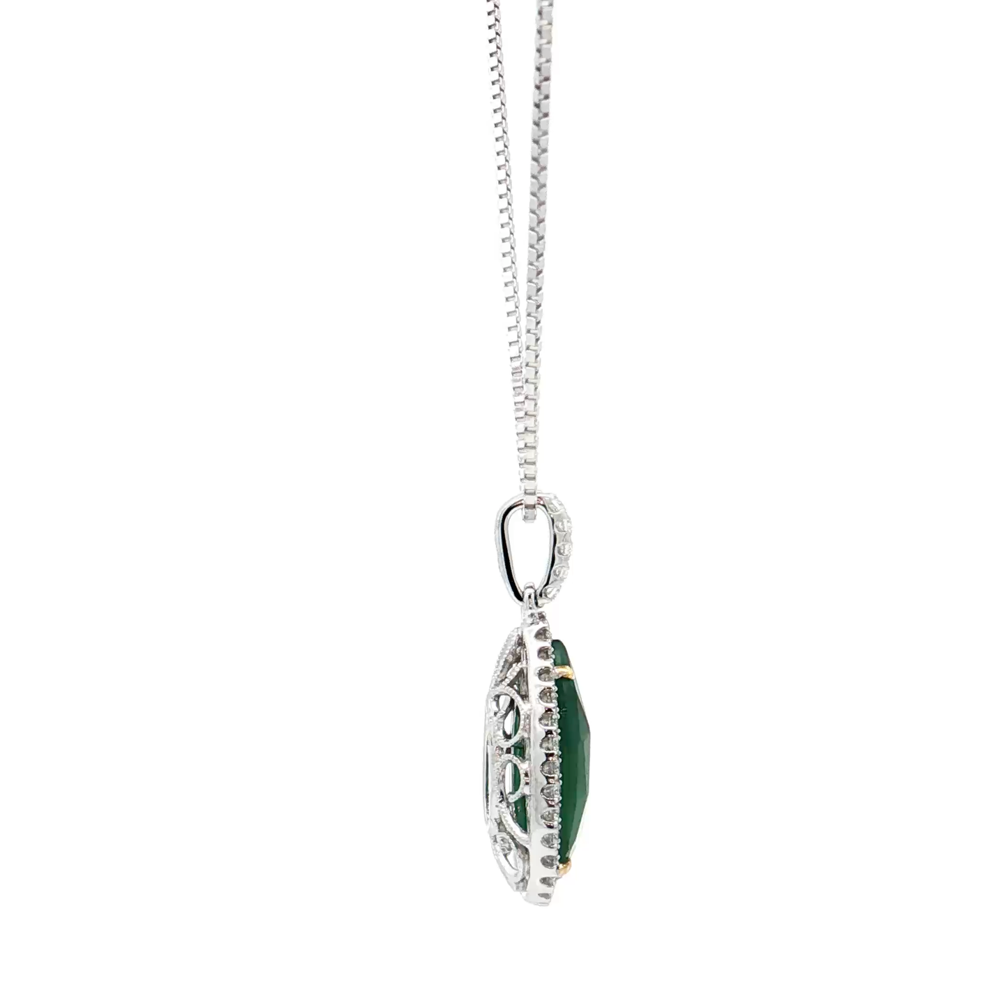 White Gold Emerald & Diamond Necklace