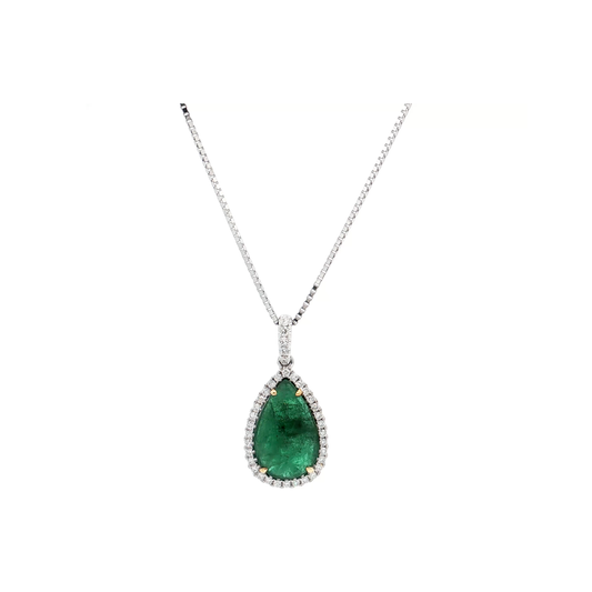 White Gold Emerald & Diamond Necklace
