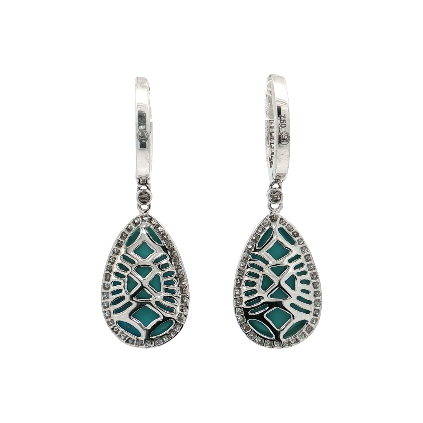 White Gold Turquoise & Diamond Earrings