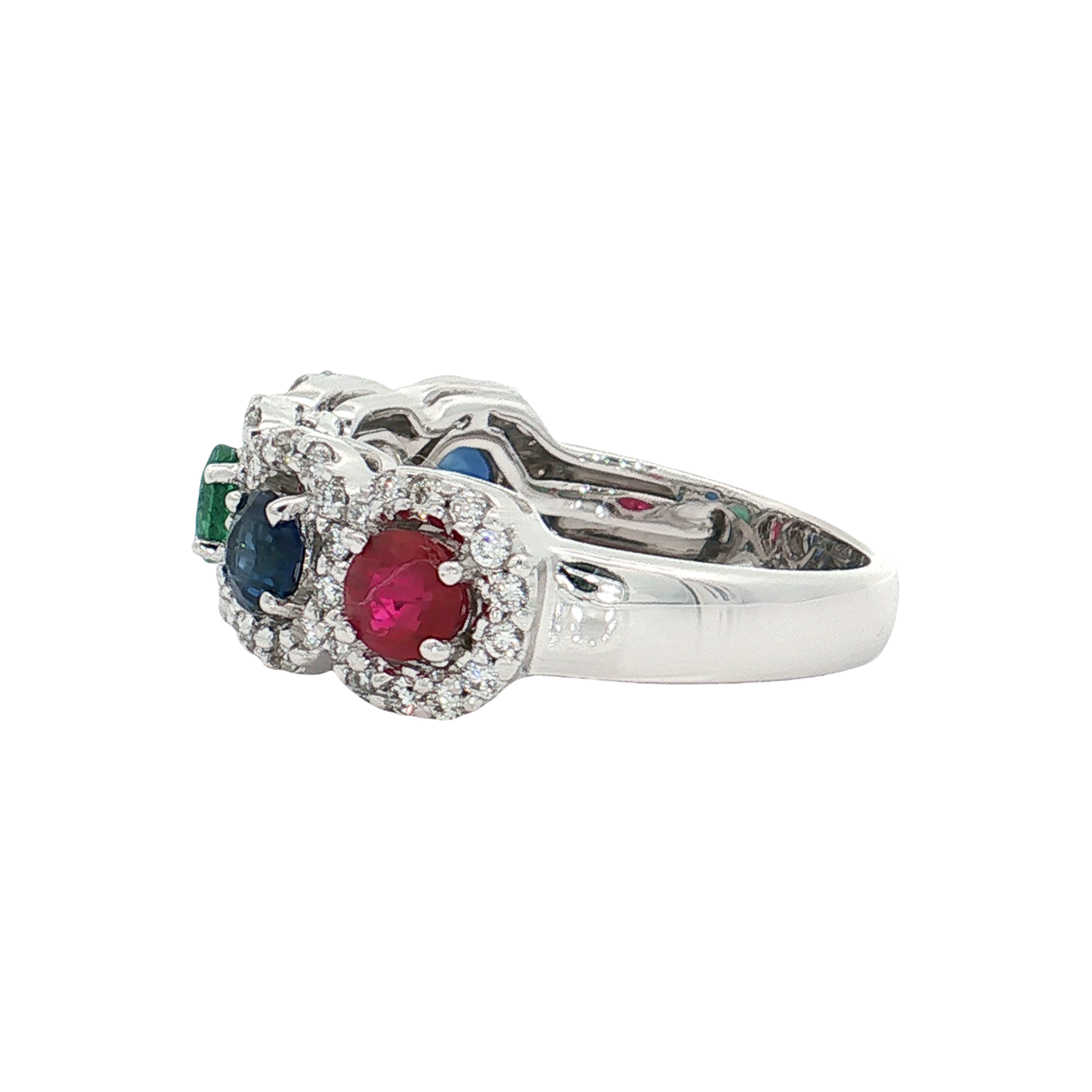 White Gold Mulit-Colored Stone Band