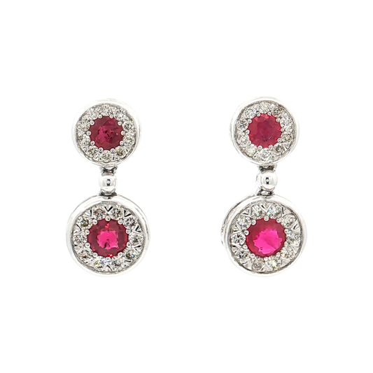 White Gold Ruby & Diamond Earrings