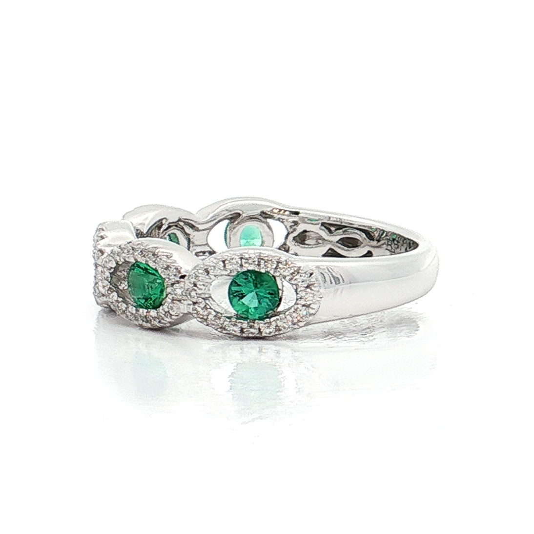 White Gold Emerald & Diamond Band