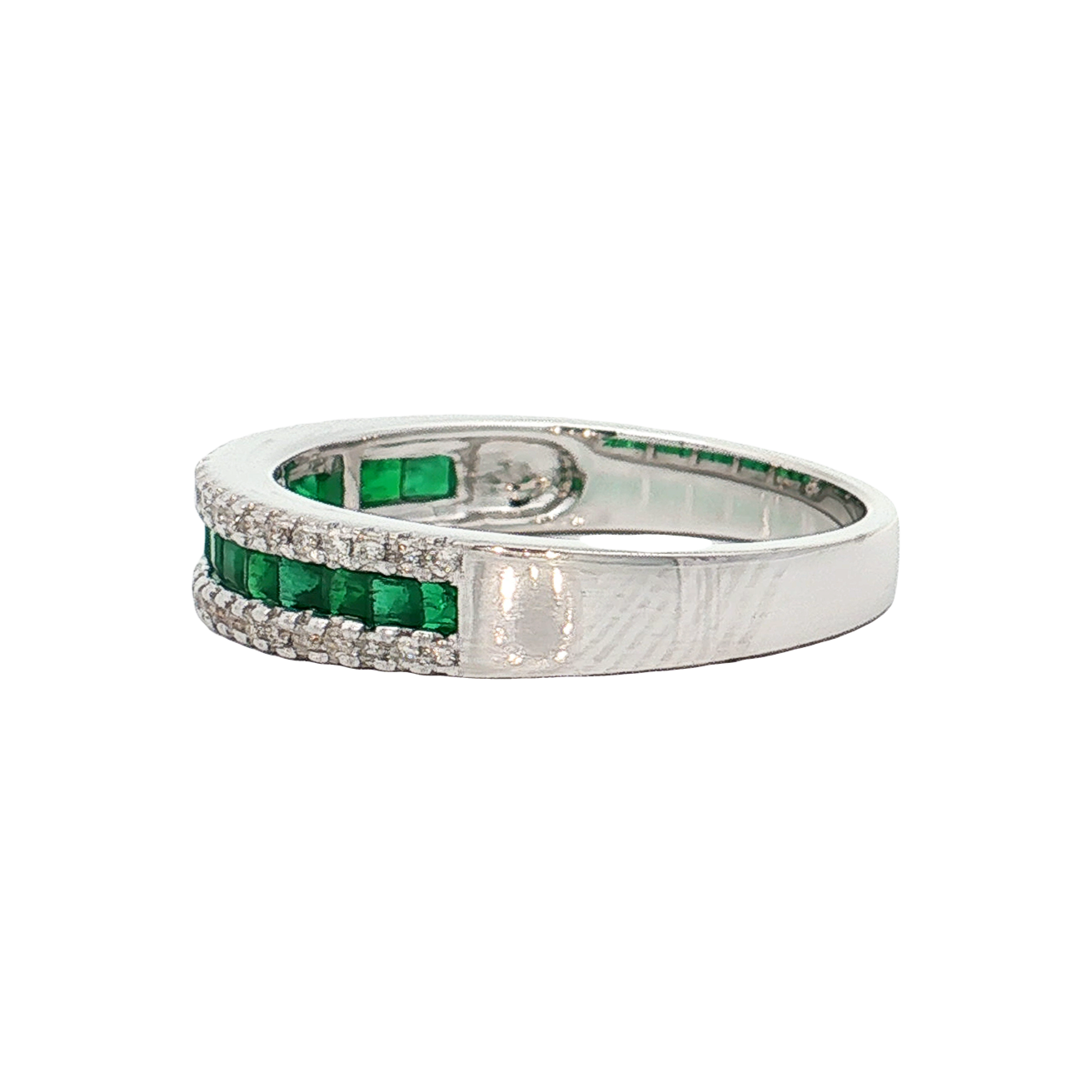 White Gold Emerald & Diamond Band