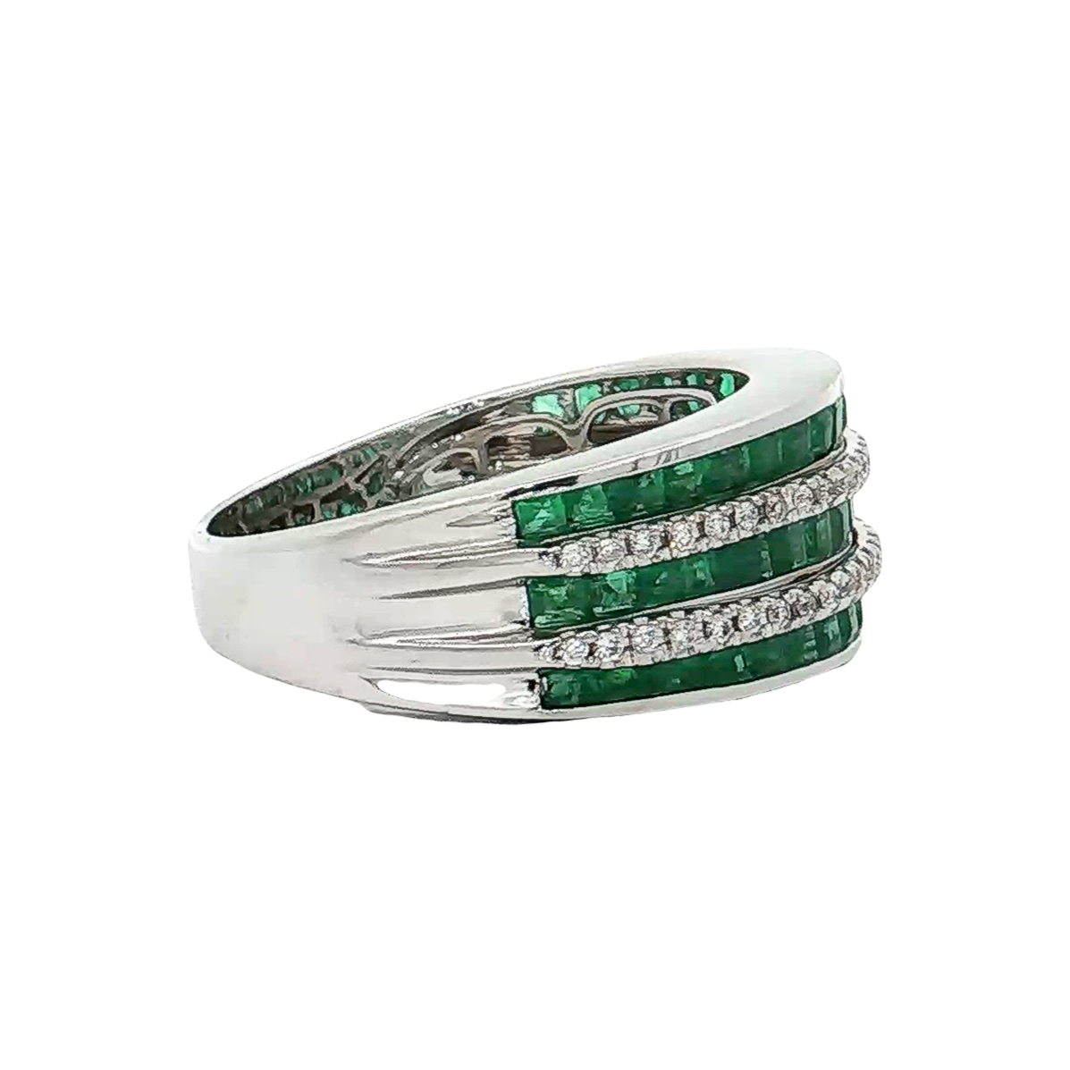 White Gold Emerald & Diamond Band