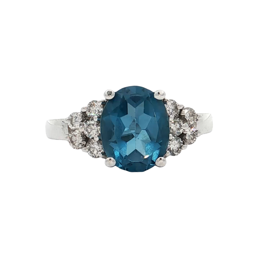 White Gold Blue Topaz & Diamond Ring
