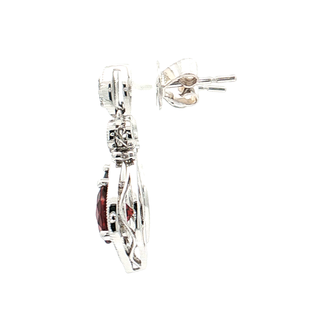 White Gold Garnet & Diamond Earrings