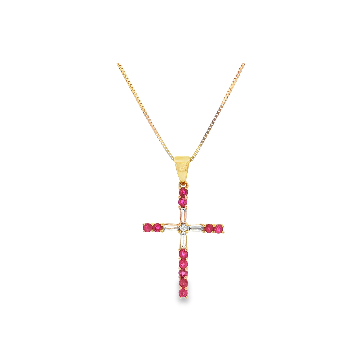 Yellow Gold Ruby & Diamond Cross