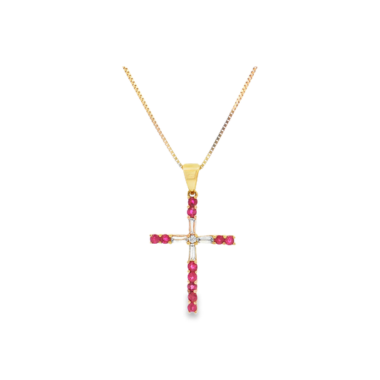 Yellow Gold Ruby & Diamond Cross