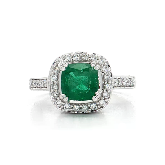 White Gold Emerald & Diamond Ring