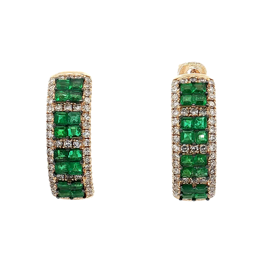 Yellow Gold Emerald & Diamond Earrings