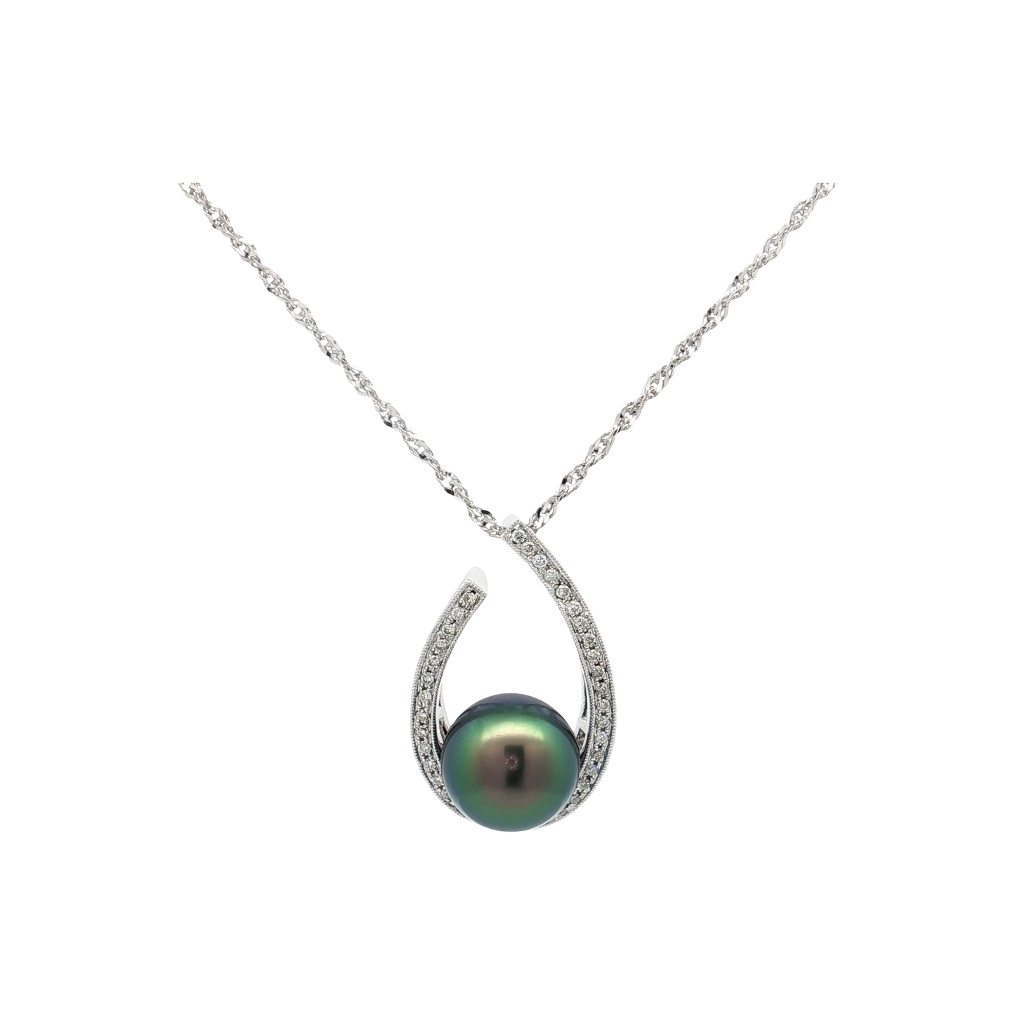 White Gold Pearl & Diamond Necklace