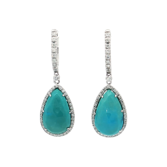 White Gold Turquoise & Diamond Earrings