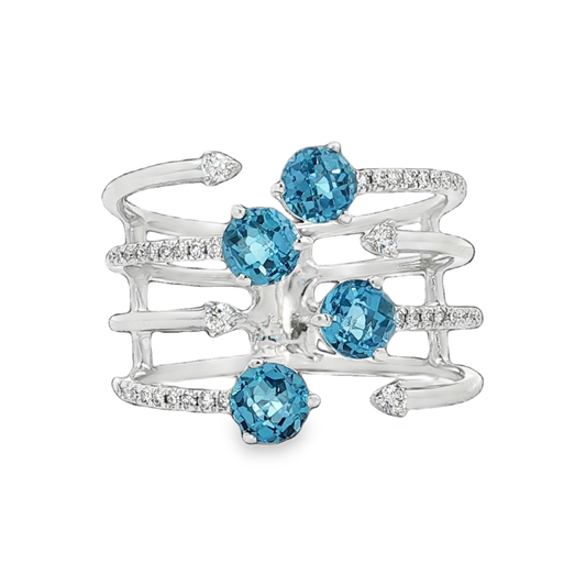 White Gold Blue Topaz & Diamond Band