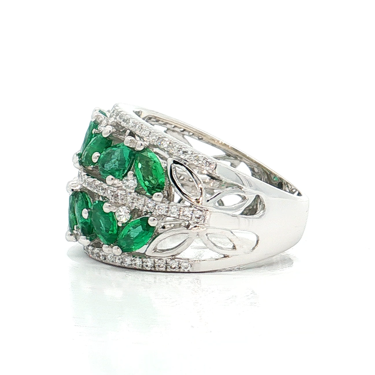 White Gold Emerald & Diamond Band