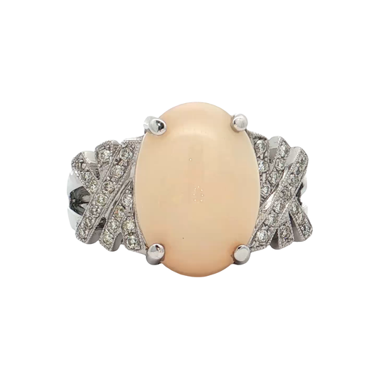 White Gold Opal & Diamond Ring