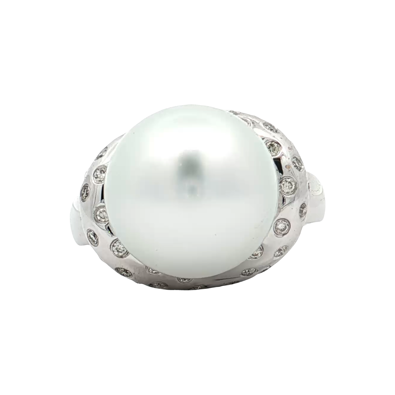 White Gold Pearl & Diamond Ring
