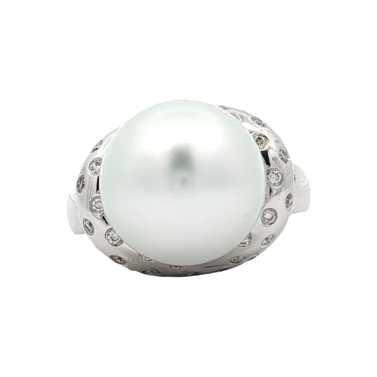 White Gold Pearl & Diamond Ring