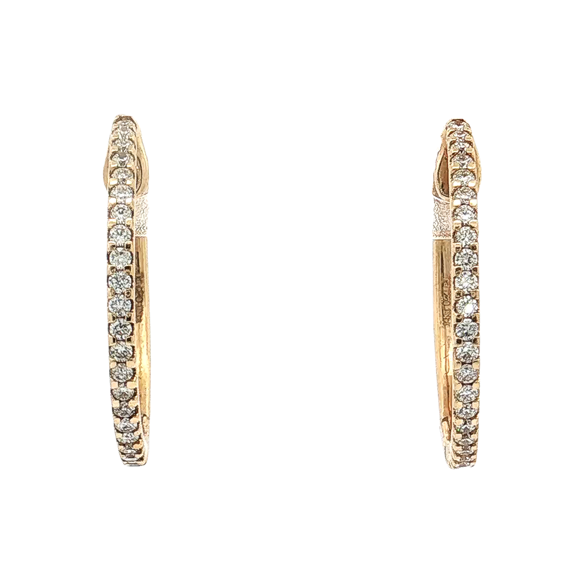 Yellow Gold Hoop Earrings with Round Brilliant Diamonds