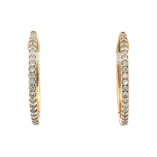 Yellow Gold Hoop Earrings with Round Brilliant Diamonds