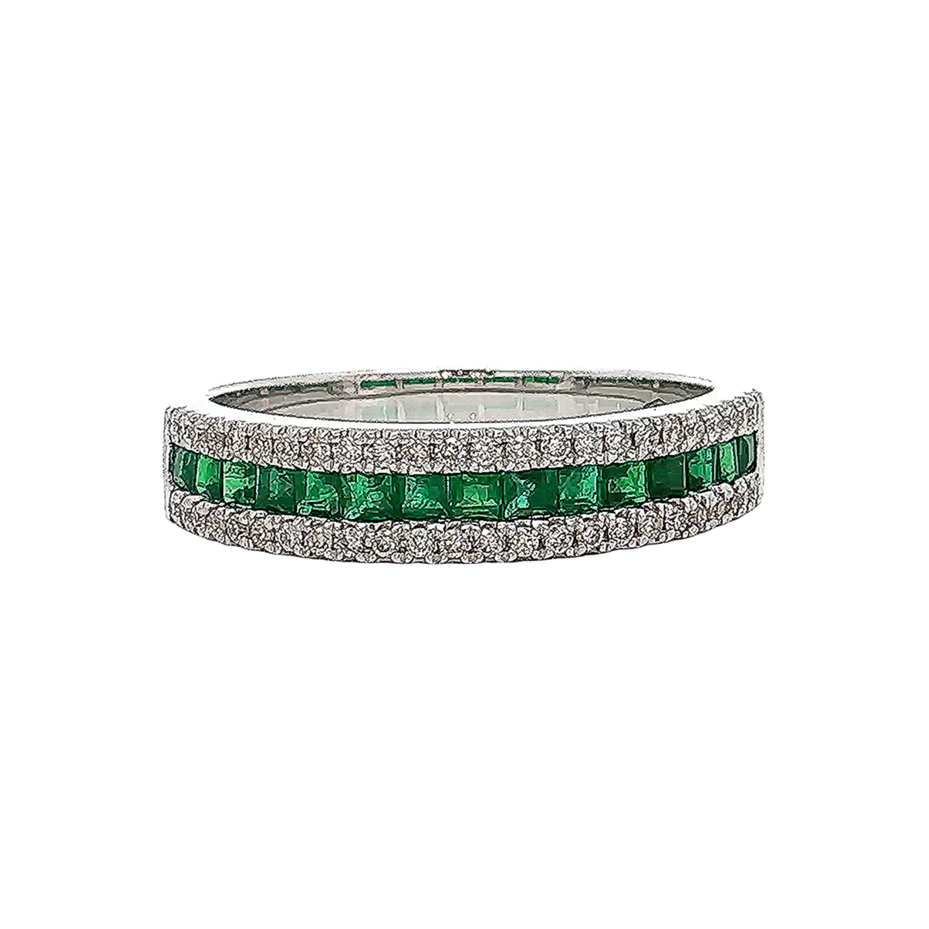 White Gold Emerald & Diamond Band
