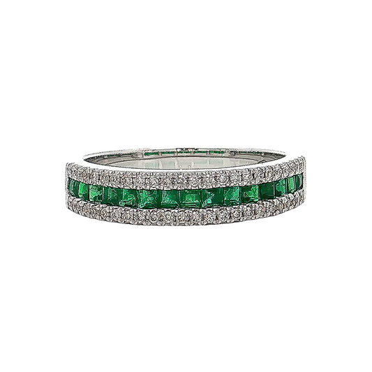 White Gold Emerald & Diamond Band