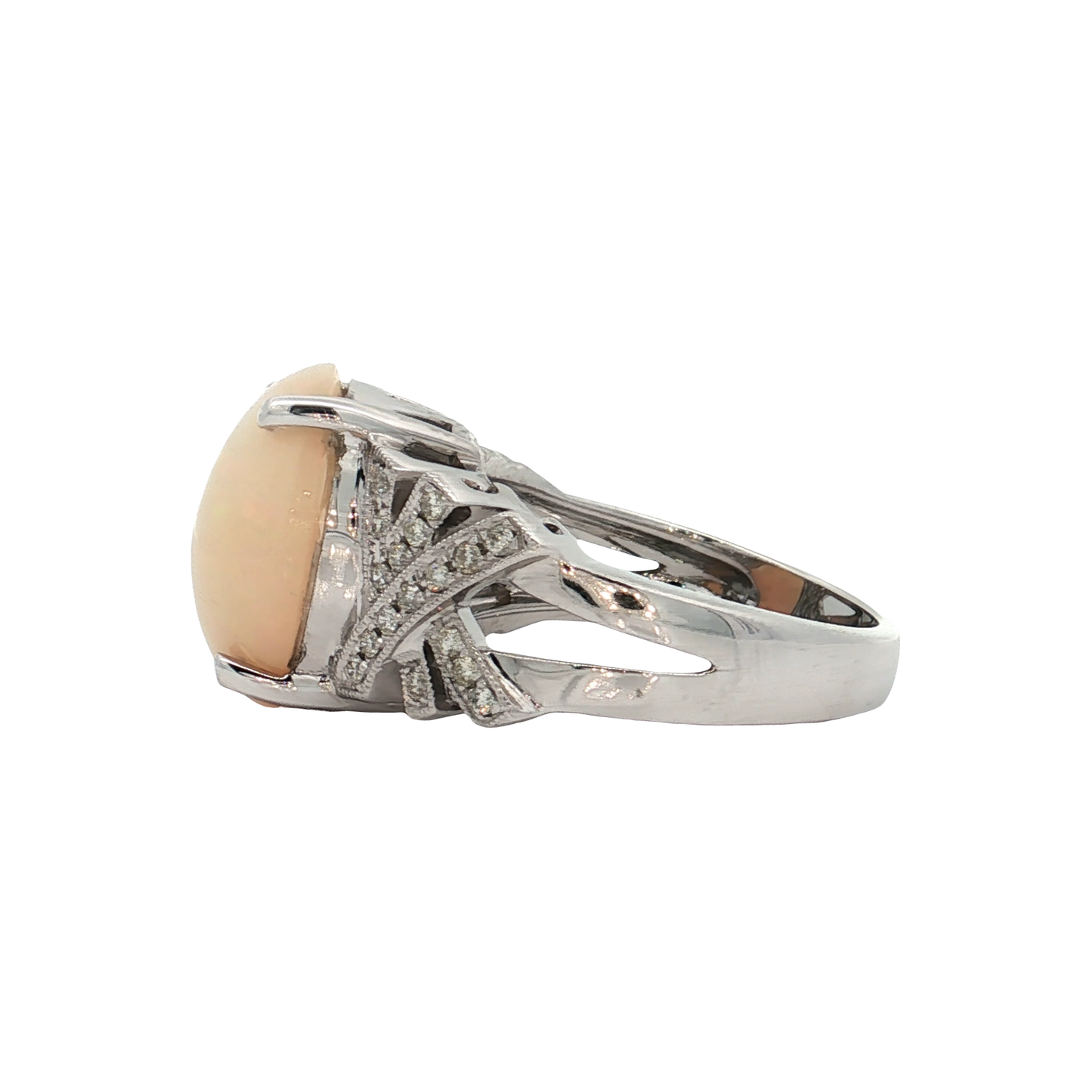 White Gold Opal & Diamond Ring
