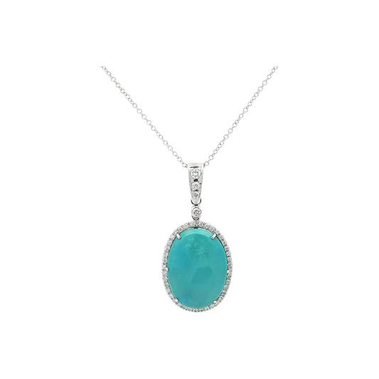 White Gold Turquoise & Diamond Necklace
