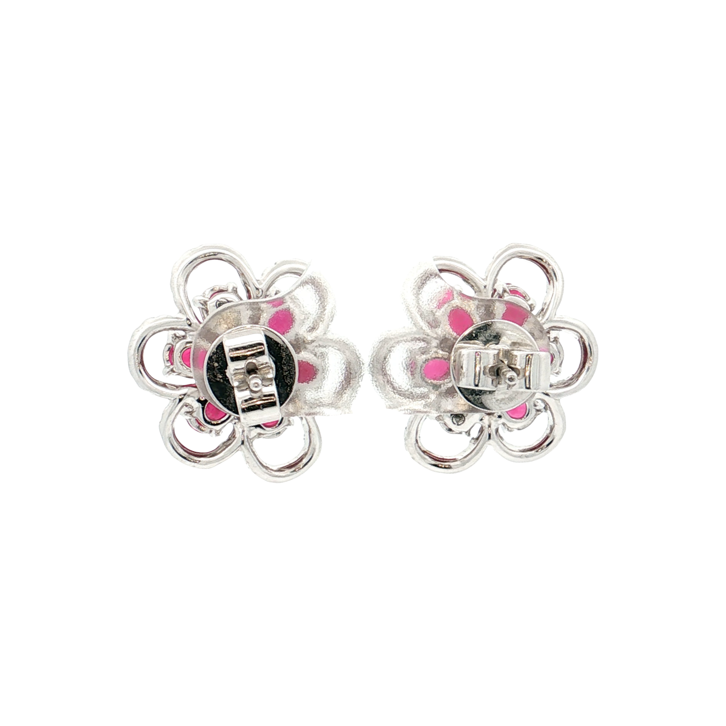 White Gold Ruby & Diamond Earrings