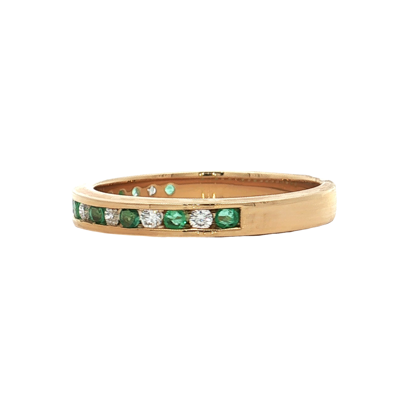 Yellow Gold Emerald & Diamond Wedding Band