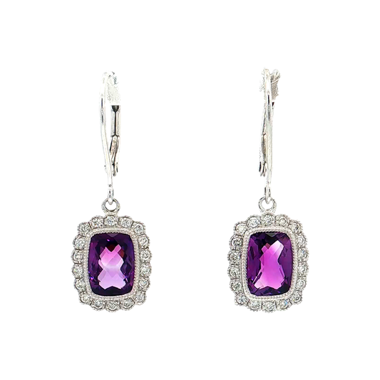 White Gold Amethyst & Diamond Earrings
