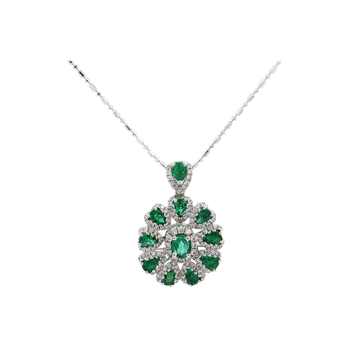 White Gold Emerald & Diamond Necklace