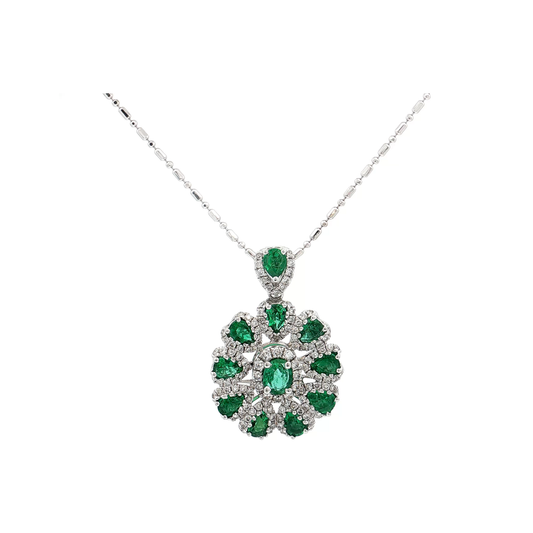 White Gold Emerald & Diamond Necklace