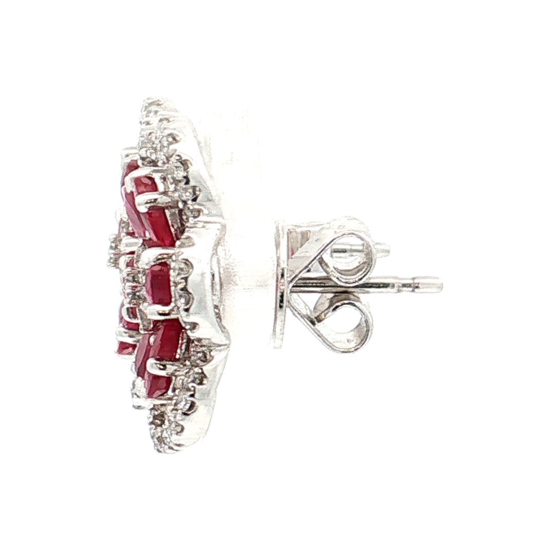 White Gold Ruby & Diamond Earrings
