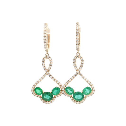 Yellow Gold Emerald & Diamond Earrings